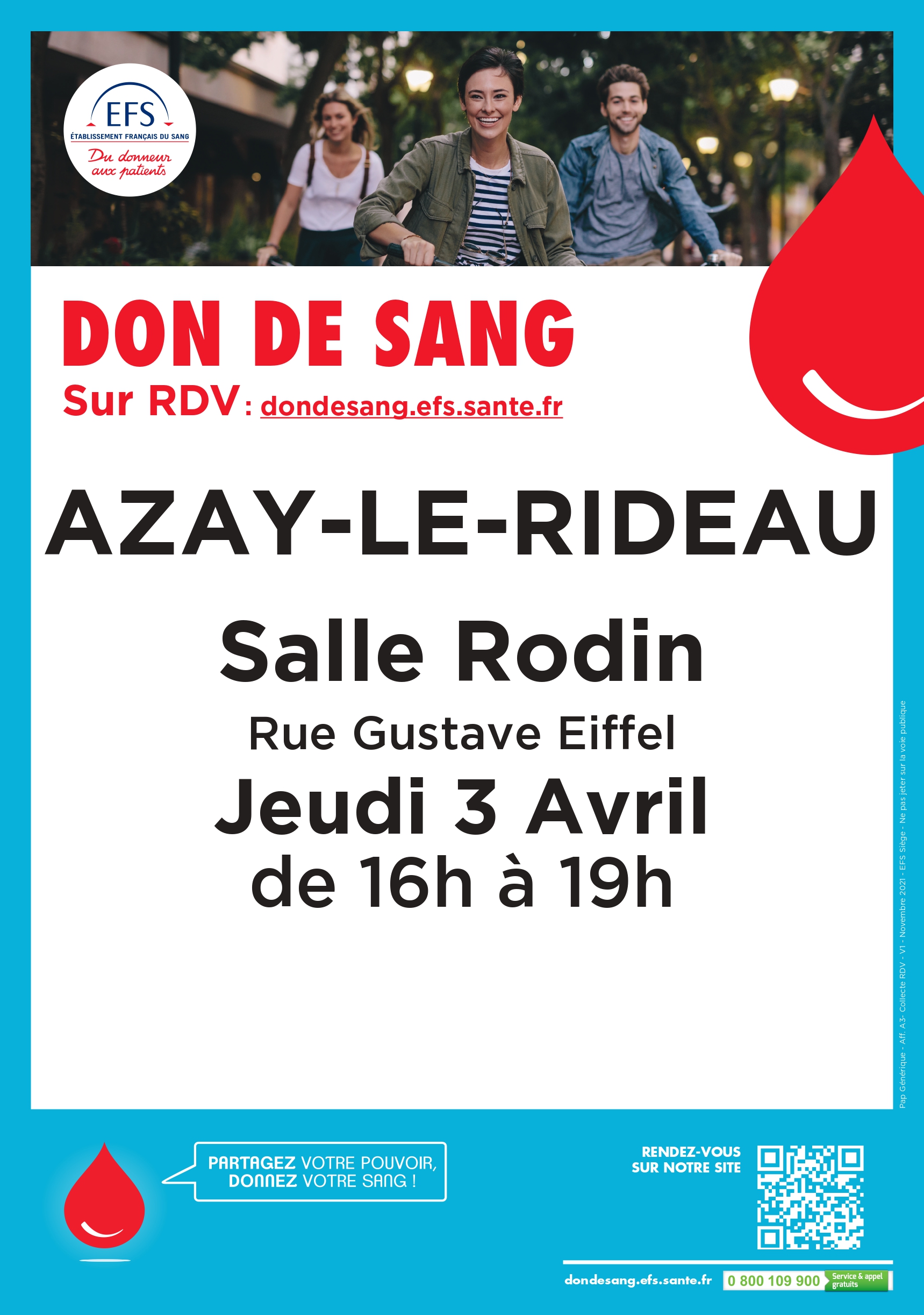 Don de sang - Azay-le-Rideau - Jeudi 3 avril 2025