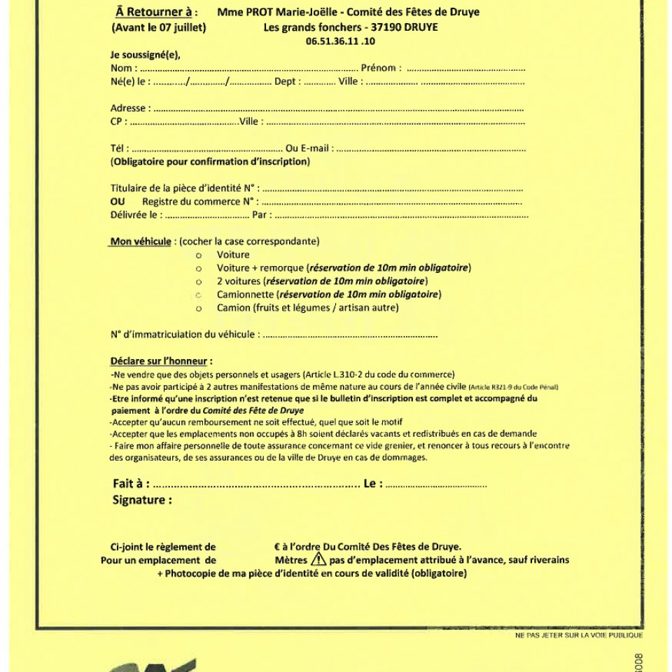 Inscription vide-greniers du 14 Juillet